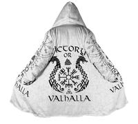 JHBTFQ Manteau d'hiver à Capuche Vikings, Mythologie Nordique Cachemire 3D Imprimé Cape Chaude de Longueur Moyenne pour Hommes et Femmes,Victory Or Valhalla,S