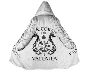 JHBTFQ Manteau d'hiver à Capuche Vikings, Mythologie Nordique Cachemire 3D Imprimé Cape Chaude de Longueur Moyenne pour Hommes et Femmes,Victory Or Valhalla,S