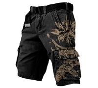 JHBTFQ Norse Shorts pour Les Vikings Imprimé en 3D Valhalla Pantalon Cargo Été Multi-Poches Hommes Short de Randonnée,Hugin Munin,M