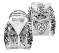 JHBTFQ Norse Viking Veste pour Homme Odin Wolf/Geri&Freki/Fenrir/Loup Yinyang Imprimé en 3D Automne/Hiver Chaud Fermeture éclair Manteau,C,L