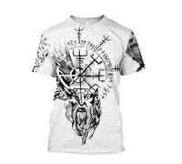JHBTFQ Odin Mjölnir T-Shirt pour Hommes Loup Impression 3D Polyester Séchage Rapide Été Manches Courtes Cosplay Chemise Médiéval Papa Cadeau,Norse Compass,5XL