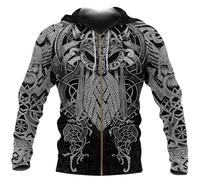 JHBTFQ Odin Sweat à Capuche Viking Homme à Barbe Mjölnir Aegishjalmur Imprimé en 3D Casual Sweatshirts Veste,Zip Hoodie,XXL