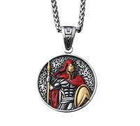 JHBTFQ Rouge, Spartiate Guerrier Casque Bouclier Pendentif Collier 316L Acier Inoxydable Grèce Antique Romain Roi Hommes Bijoux Cadeau