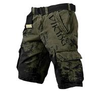 JHBTFQ Short d'été Viking Valhalla Crâne avec Vegvisir Runes d'Odin Pantalon de Randonnée pour Hommes Entraînement/Sports/Pantalon de Plage Cadeau Nordique,Army Green,XXL