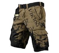 JHBTFQ Short d'été Viking Valhalla Crâne avec Vegvisir Runes d'Odin Pantalon de Randonnée pour Hommes Entraînement/Sports/Pantalon de Plage Cadeau Nordique,Marron,3XL