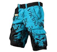 JHBTFQ Short d'été Viking Valhalla Crâne avec Vegvisir Runes d'Odin Pantalon de Randonnée pour Hommes Entraînement/Sports/Pantalon de Plage Cadeau Nordique,Light Blue,L
