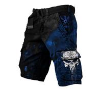 JHBTFQ Short d'été Viking Valhalla Crâne avec Vegvisir Runes d'Odin Pantalon de Randonnée pour Hommes Entraînement/Sports/Pantalon de Plage Cadeau Nordique,Black Blue,S