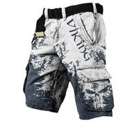 JHBTFQ Short d'été Viking Valhalla Crâne avec Vegvisir Runes d'Odin Pantalon de Randonnée pour Hommes Entraînement/Sports/Pantalon de Plage Cadeau Nordique,Blanc,XL