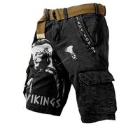 JHBTFQ Short Homme Viking Imprimé en 3D Mythe Nordique Valhalla Voyages d'été Randonnée Pantalon Cargo Boxe de Plage,Sons of Vikings,XL