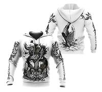 JHBTFQ Sweat à Capuche Odin, Imprimé en 3D Mythes Nordiques Hache Corbeau Loup Ours Rune Blanc Printemps et Automne Pullover pour Hommes Femmes,Hoodie,S