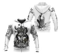 JHBTFQ Sweat à Capuche Odin, Imprimé en 3D Mythes Nordiques Hache Corbeau Loup Ours Rune Blanc Printemps et Automne Pullover pour Hommes Femmes,Zip Hoodie,3XL