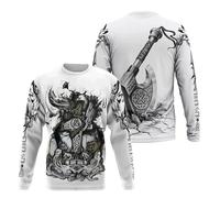 JHBTFQ Sweat à Capuche Odin, Imprimé en 3D Mythes Nordiques Hache Corbeau Loup Ours Rune Blanc Printemps et Automne Pullover pour Hommes Femmes,Sweatshirt,XL