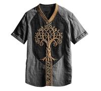 JHBTFQ T-Shirt Viking pour Homme Imprimé 3D Lin d'été Manches Courtes Yggdrasil/Arbre de Vie Tops Femme Cadeau Nordique,Tree of Life b,XXL