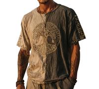 JHBTFQ T-Shirt Viking pour Homme Yggdrasil/Arbre de Vie Imprimé en 3D Été Lin Manches Courtes Médiéval Nordique Cadeau,Black and White,4XL