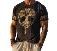 JHBTFQ T-Shirt Viking pour Homme Yggdrasil/Arbre de Vie Imprimé en 3D Été Lin Manches Courtes Médiéval Nordique Cadeau,Healthy Happy,4XL