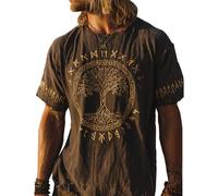 JHBTFQ T-Shirt Viking pour Homme Yggdrasil/Arbre de Vie Imprimé en 3D Été Lin Manches Courtes Médiéval Nordique Cadeau,Norse Runes,L
