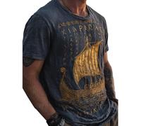 JHBTFQ T-Shirt Viking pour Homme Yggdrasil/Arbre de Vie Imprimé en 3D Été Lin Manches Courtes Médiéval Nordique Cadeau,Viking Ship,XXL