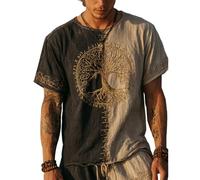 JHBTFQ T-Shirt Viking pour Homme Yggdrasil/Arbre de Vie Imprimé en 3D Été Lin Manches Courtes Médiéval Nordique Cadeau,White and Black,4XL