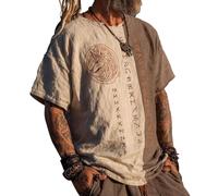 JHBTFQ T-Shirt Viking pour Homme Yggdrasil/Arbre de Vie Imprimé en 3D Été Lin Manches Courtes Médiéval Nordique Cadeau,Wolf Rune,4XL