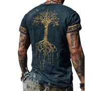JHBTFQ T-Shirt Viking pour Homme Yggdrasil/Arbre de Vie Imprimé en 3D Été Lin Manches Courtes Médiéval Nordique Cadeau,Happy Luck,4XL