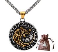 JHBTFQ Viking Hommes en Acier Inoxydable Fenrir Wolf Rune Collier Nordic Amulette Bijoux, Chaîne 24 Pouces