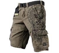 JHBTFQ Viking Short de Randonnée pour Hommes Imprimé en 3D Mythe Nordique Outdoor Décontracté Travail Cargo Short Cadeau Médiéval(sans Ceinture),Odin Raven,XL