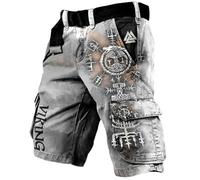 JHBTFQ Viking Short de Randonnée pour Hommes Imprimé en 3D Mythe Nordique Outdoor Décontracté Travail Cargo Short Cadeau Médiéval(sans Ceinture),Ouroboros,L