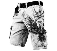 JHBTFQ Viking Short pour Hommes Imprimé en 3D Séchage Rapide Multi-Poches Cargo Short de Randonnée Médiéval Cosplay Papa Cadeau,Black Raven,L