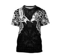 JHBTFQ Viking T-Shirt pour Homme Odin Corbeau Loup Marteau de Thor Impression Nordique Été Manches Courtes Médiéval Cadeau,Raven Wolf Black,4XL