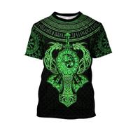 JHBTFQ Viking T-Shirt pour Homme Odin Corbeau Loup Marteau de Thor Impression Nordique Été Manches Courtes Médiéval Cadeau,Mjölnir Green,XXL