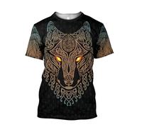 JHBTFQ Viking T-Shirt pour Homme Odin Corbeau Loup Marteau de Thor Impression Nordique Été Manches Courtes Médiéval Cadeau,Celtic Wolf Orange,XXL