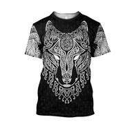 JHBTFQ Viking T-Shirt pour Homme Odin Corbeau Loup Marteau de Thor Impression Nordique Été Manches Courtes Médiéval Cadeau,Celtic Wolf White,XXL