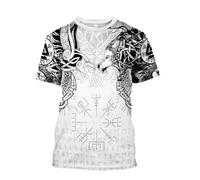 JHBTFQ Viking T-Shirt pour Homme Odin Corbeau Loup Marteau de Thor Impression Nordique Été Manches Courtes Médiéval Cadeau,Raven Wolf White,4XL