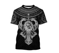 JHBTFQ Viking T-Shirt pour Homme Odin Corbeau Loup Marteau de Thor Impression Nordique Été Manches Courtes Médiéval Cadeau,Mjölnir White,XXL