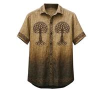 JHBTFQ Viking Yggdrasil/Arbre de Vie Chemise en Lin Manches Courtes Imprimé 3D Hawaïen Vintage Femmes Hommes Hauts Cadeau Nordique,Gradient Color,M