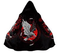 JHBTFQ Vikings Manteau d'hiver 3D, Veste à Capuche Mi-Longue en Cachemire Norse Myth Manteau Chaud pour Hommes et Femmes Cadeau Cosplay,Viking Raven,XXL