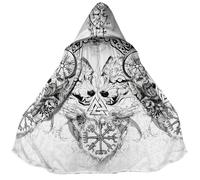 JHBTFQ Vikings Manteau d'hiver 3D, Veste à Capuche Mi-Longue en Cachemire Norse Myth Manteau Chaud pour Hommes et Femmes Cadeau Cosplay,Geri and freki,M