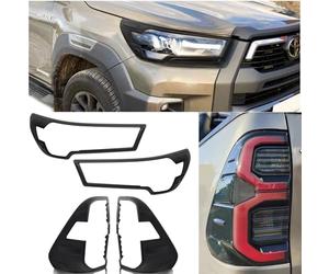 JHCHAN Couvre-phare et couvre-feu arrière pour Toyota Hilux 2021-2025 Modèle Deluxe Invincible x Hilux GR Sport ABS Contour lumineux