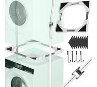 JHCHU Slimline Kit d'empilage pour Lave-Linge et sèche-Linge, Cadre Universel Ultra Fin pour appareils de 45 à 68 cm, Design Peu encombrant avec Sangle à cliquet et 4 Crochets Multifonctions (Blanc)