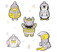 JHCHUYI Lot de 5 broches en forme de pingouin, petit diable, canard, sceau, petit serpent, bon ami, chapeau d'hiver, écharpe, pull, gants en alliage émaillé, convient pour sacs, sacs à dos, vêtements