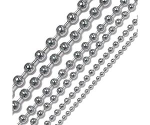 Jhdwu Chaîne à Billes en Acier Inoxydable 1 mètre 1,2 mm - 10 mm pour Pendentif ou Plaque d'identité avec 5 connecteurs