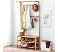 JHDXL Ensemble Porte-Manteau avec Banc à Chaussures, Portant à Vêtement avec Étagère à Chaussures, Vestiaire avec Grand Espace de Rangement, pour Entrée, Couloir(Wood color)