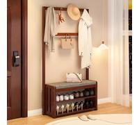 JHDXL Meuble d’Entrée Porte-Manteau, Vestiaire avec Banc de Rangement & Crochets & Compartiments, pour Chambre, Salon, Couloir, Style Industriel, Design Séparable(Brown,80cm/31.5in)