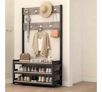 JHDXL Meuble d'entrée Vestiaire avec Banc, Porte Manteau sur Pieds avec 7 Crochets Doubles, Meuble d’Entrée Style Moderne pour Chambre, Salon, Couloir(Black 1,50cm/20in)