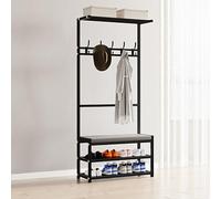 JHDXL Porte-manteau de Couloir avec Banc de Rangement Rembourré, Portant à Vêtement avec Étagère à Chaussures, Vestiaire pour Salon, Entrée, Couloir(Black,60cm/24in)