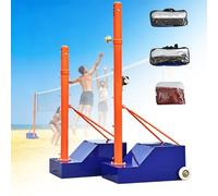 JHDXL Poteaux de Volley-Ball Intérieur Extérieur avec Base Remplissable, Cadre de Filet de Volley-Ball Réglable, avec Roues et 3 Filets, pour Cour École Stade