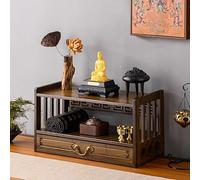 JHDXL Table D'Autel De MéDitation à 2 Niveaux avec Tiroirs, Table de prière de méditation, pour défunt/Bouddhiste/thé, Décoration spirituelle Orientale pour Petit Espace(Walnut,69cm/27in)