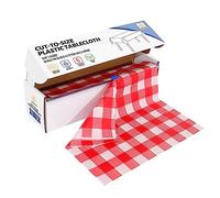 JHDZDHY Rouleau de nappe jetable en plastique de 137,2 cm x 30,5 m avec cutter coulissant pour tous les types/formes de tables | pique-nique, fête, banquet, anniversaire, mariage (carreaux rouges)
