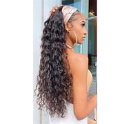 JHHJK Perruque bandeau cheveux humains vague profonde 1B noir naturel 8-28 pouces 160g-260g(26 inch)
