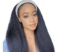 JHHJK Perruque bandeau droite crépue cheveux humains 1B noir naturel 8-24 pouces 160-260g(16 inch)